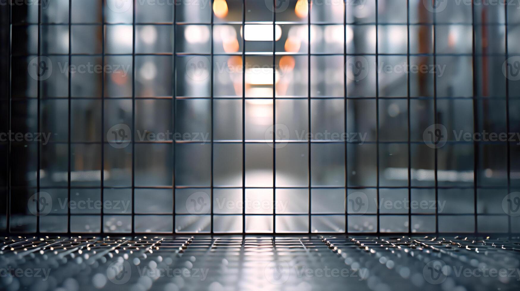 Abstract Industrial Cage in a Futuristic Setting with Blurred Lights photo