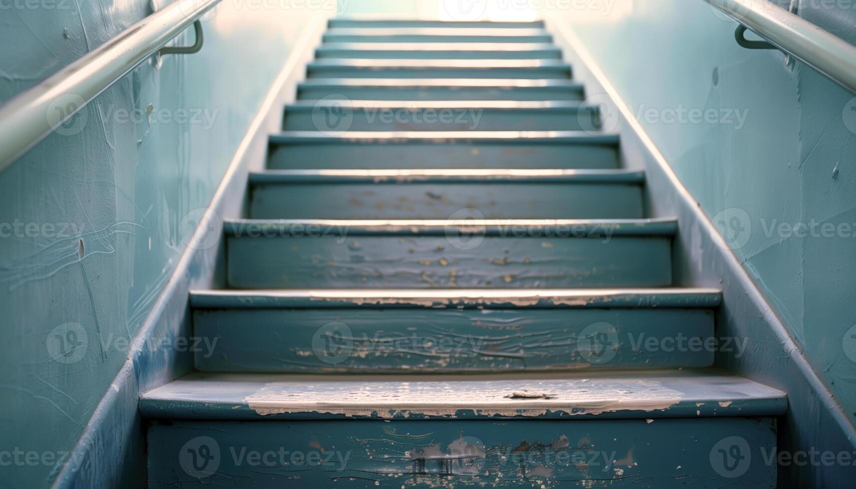 Weathered Staircase with Peeling Paint in Soft Morning Light photo