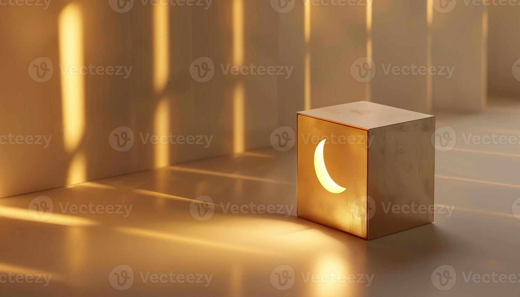 Golden Hour Glow A Serene Abstract Still Life with Illuminated Crescent Moon photo