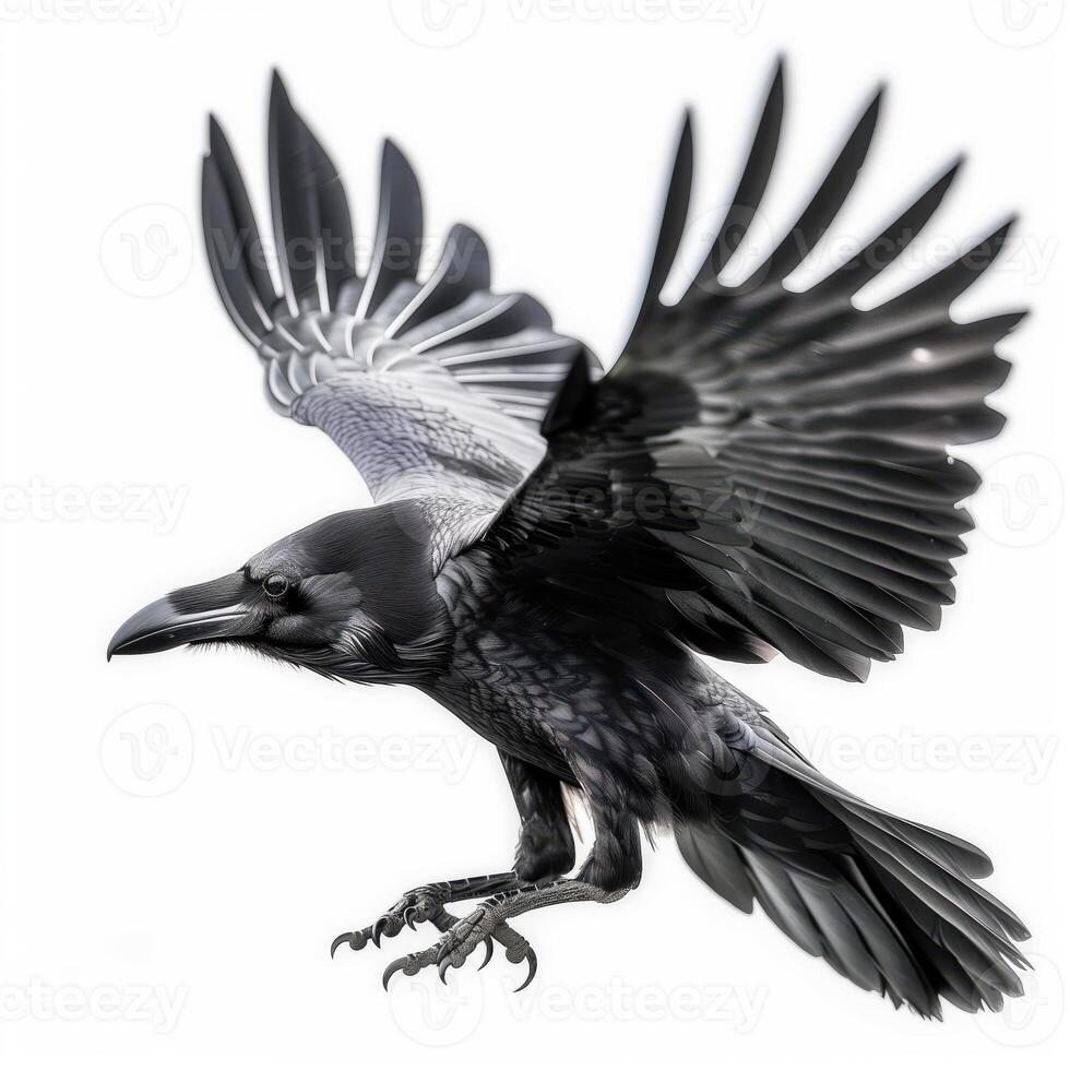 Majestic Raven Mid-flight In Detailed Illustration Style photo
