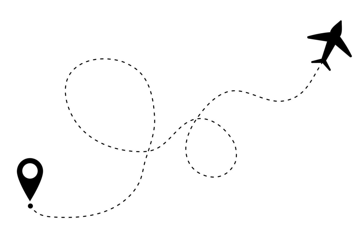 Itinerary dashed trace heart shape, line airplane flight, dotted path, romantic aircraft tracking simple minimal trip isolated on white background. Plan with start point. Tatoo. vector