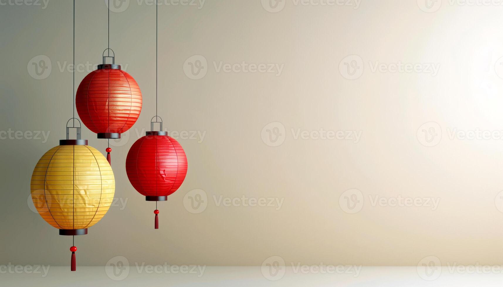 Trio of Lanterns with Minimalist Beige Background and Soft Lighting photo