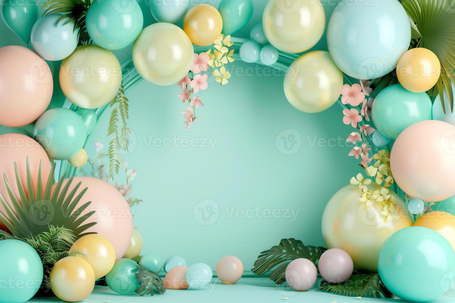 Elegant Balloon Arch with Tropical Elements for Celebrations and Events photo
