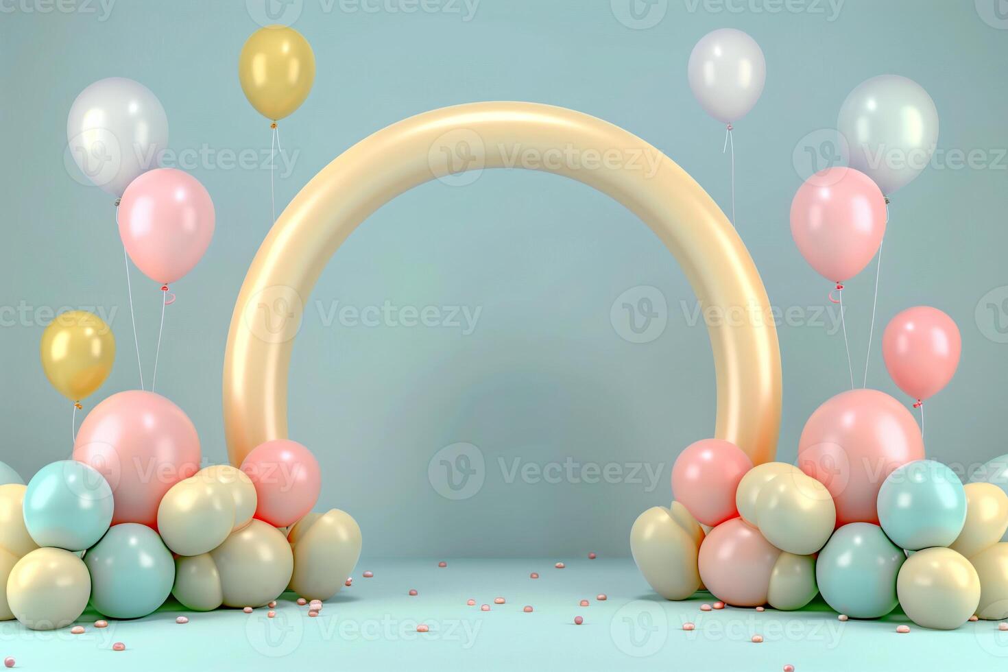Whimsical Balloon Arch Display with Pastel Colors Balloons photo