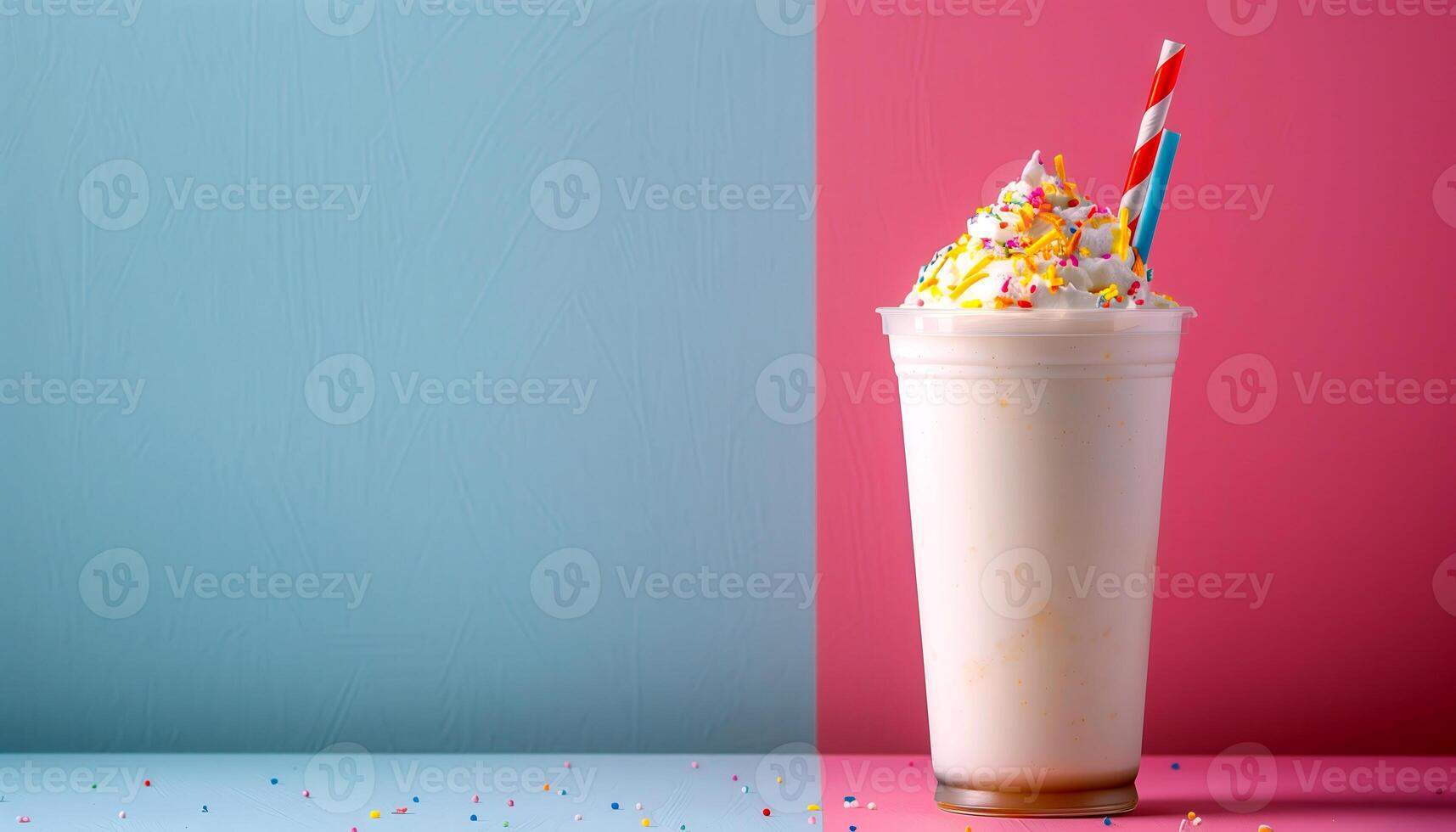 Colorful Milkshake with Sprinkles Against Pastel Background photo