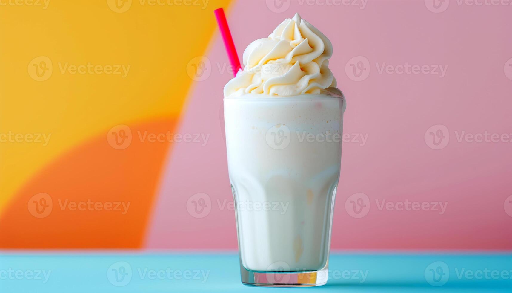 Creamy Vanilla Milkshake with Whipped Cream on Geometric Background photo
