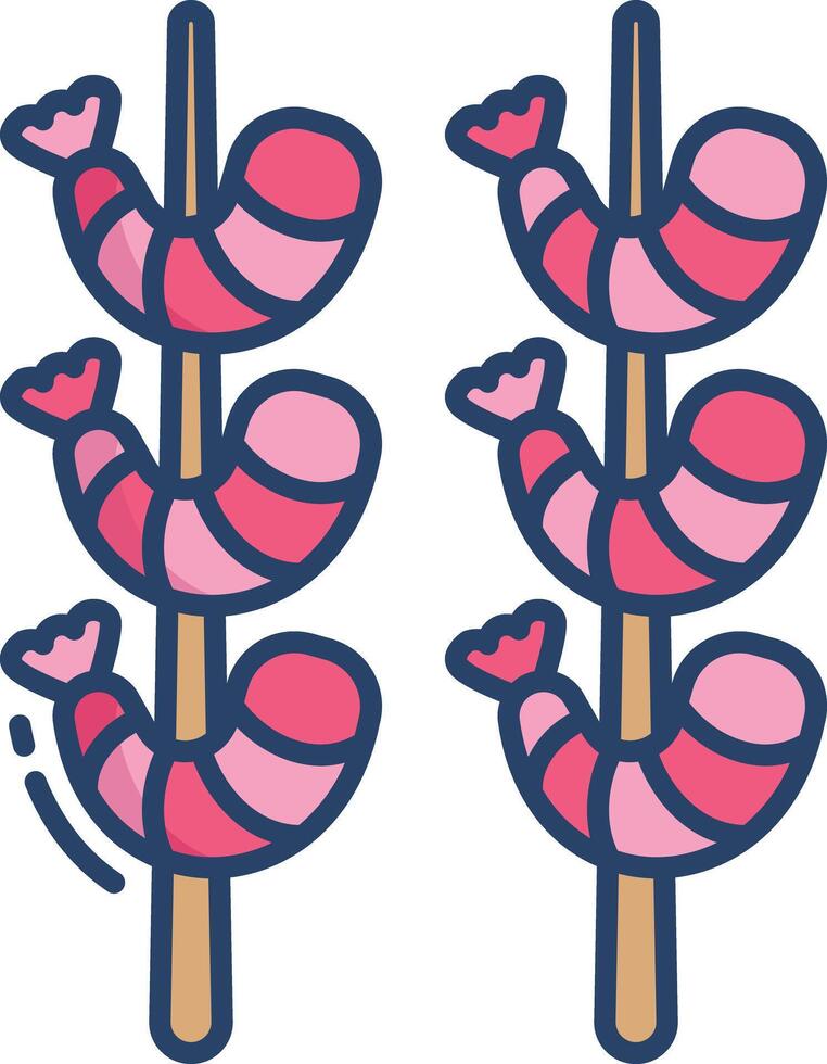 grilled shrimp linear color illustration vector