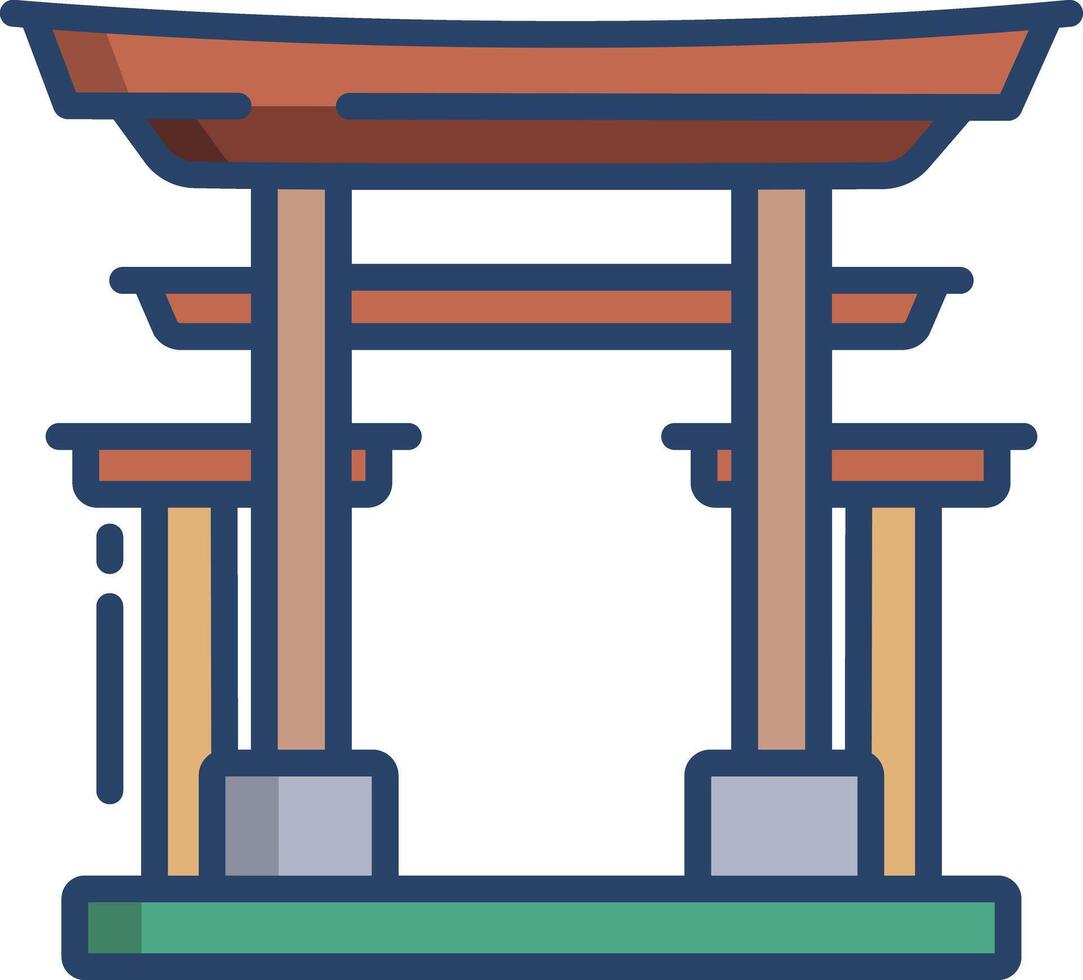 Asian Temple linear color illustration vector