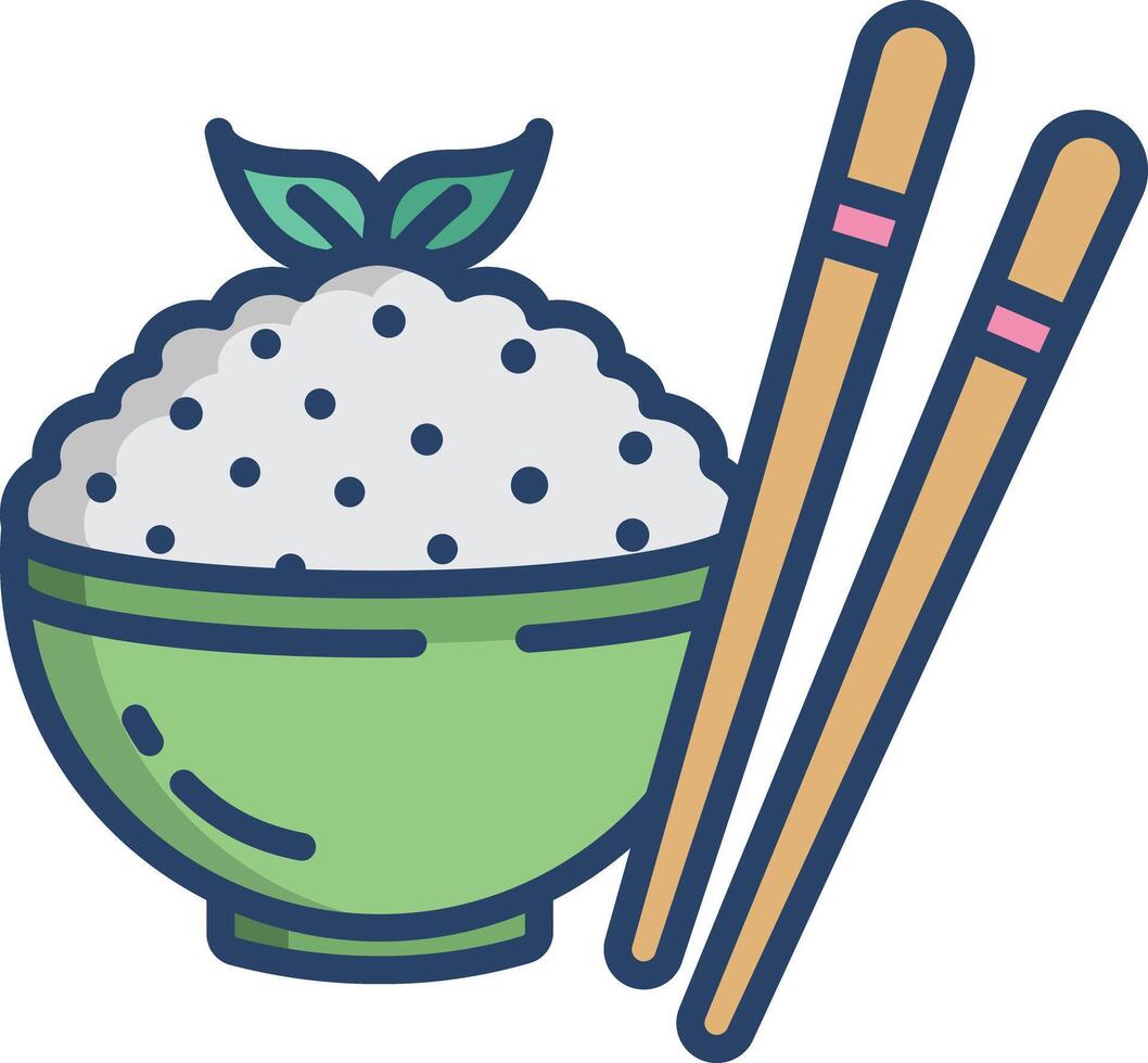 rice bowl linear color illustration vector