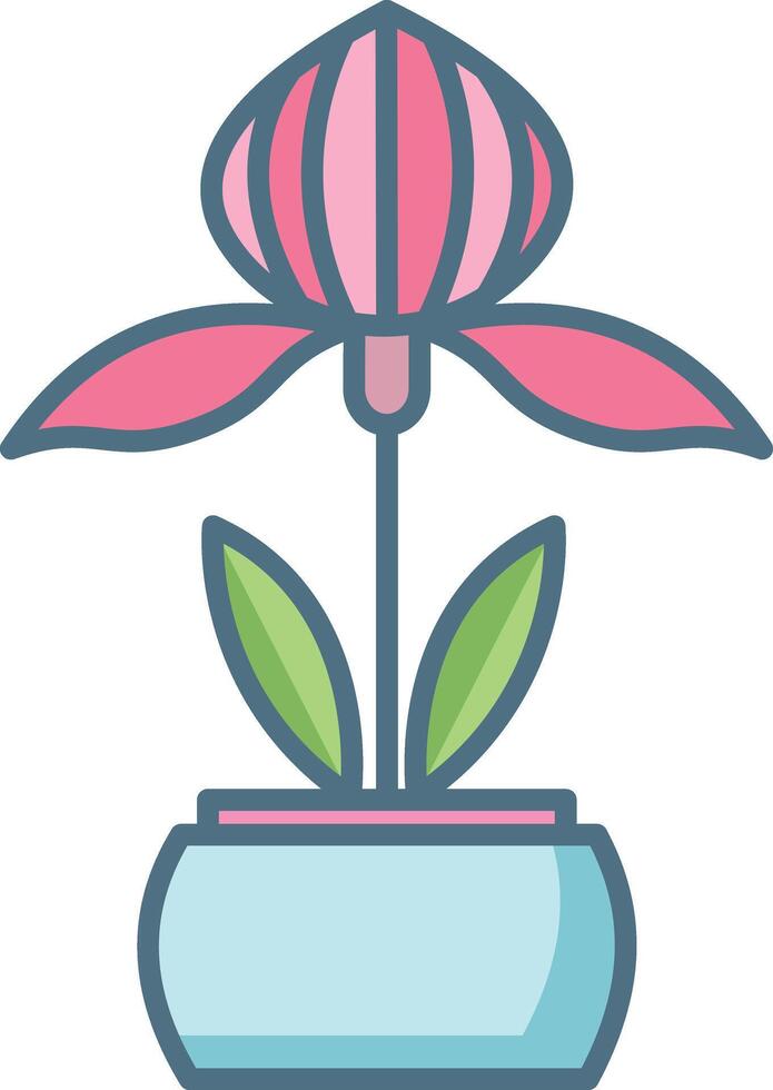 Orchid plant linear color illustration vector