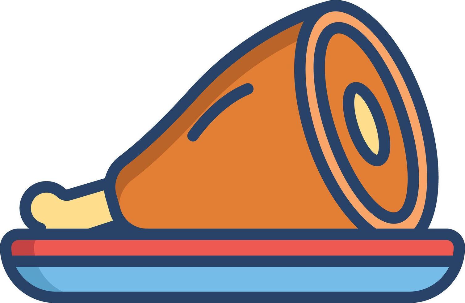 Pork ham linear color illustration vector