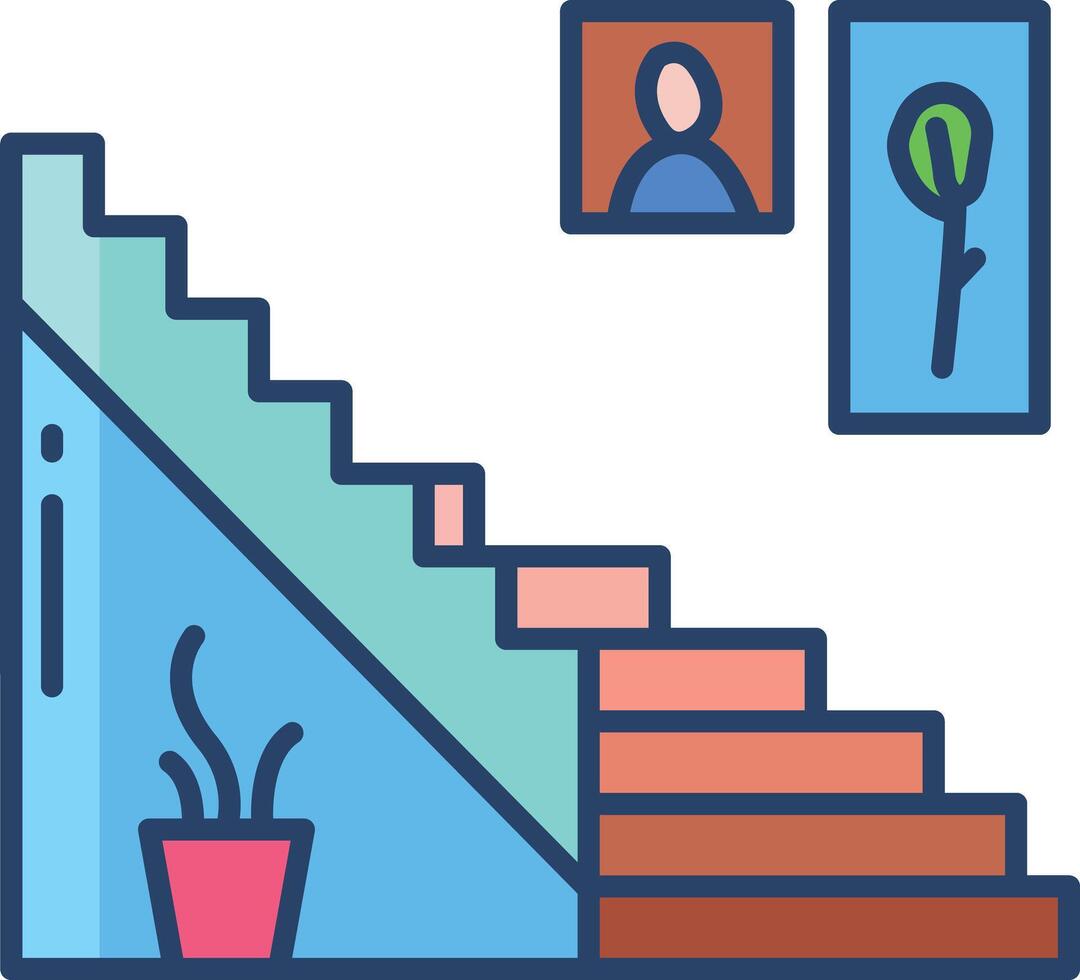 Stair case step linear color illustration vector