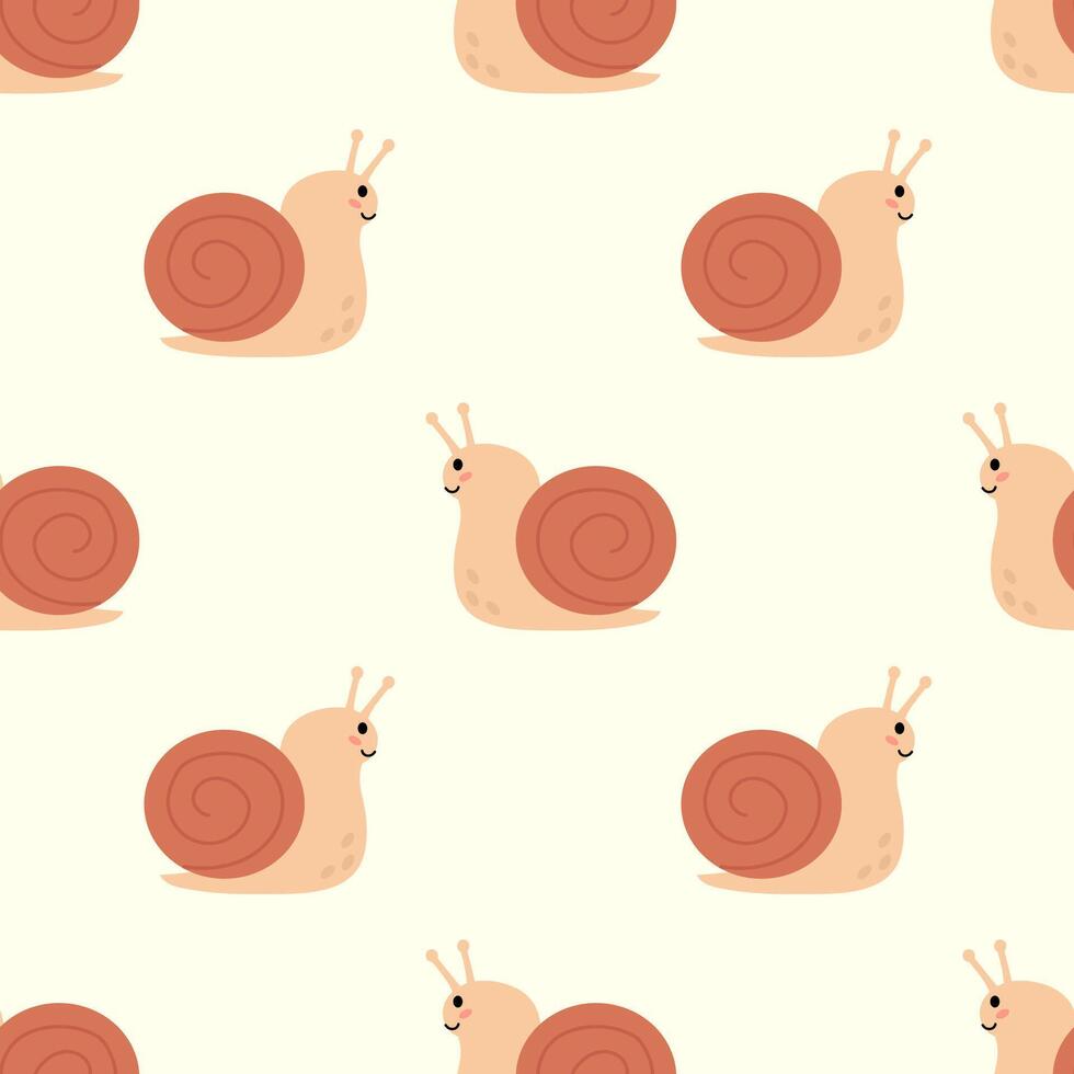 Seamless Pattern with Brown Smiling Snail. Creative children design. Flat Kid illustration. vector