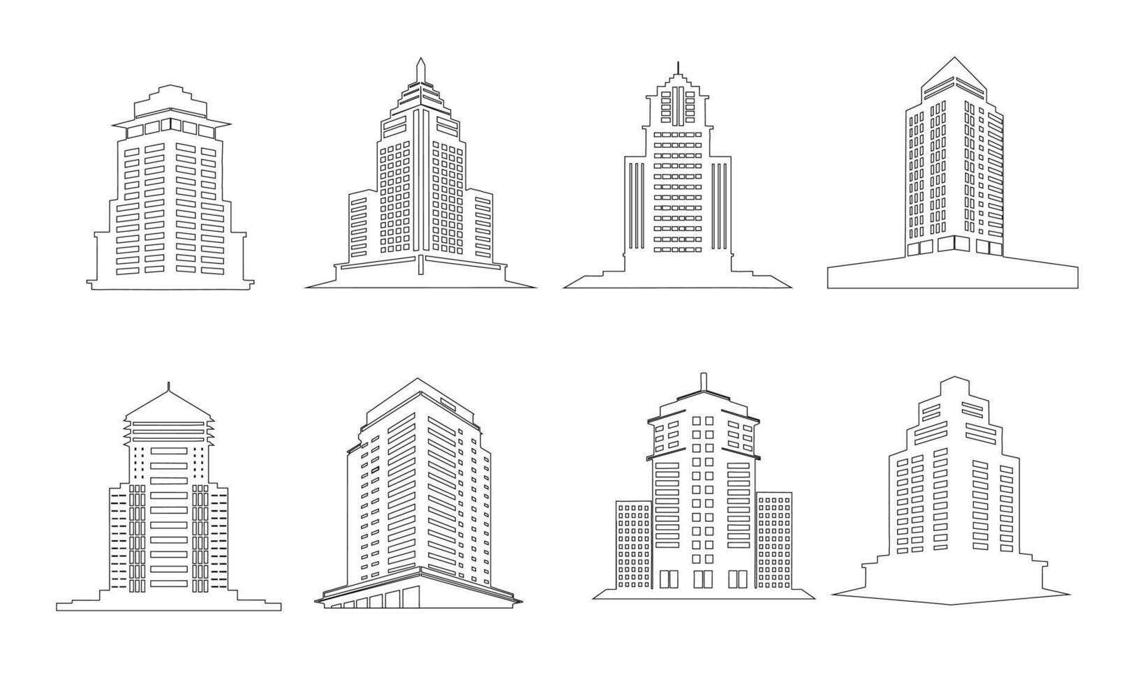 Collection of business skyscrapers in doodle style. Hand drawn art. vector