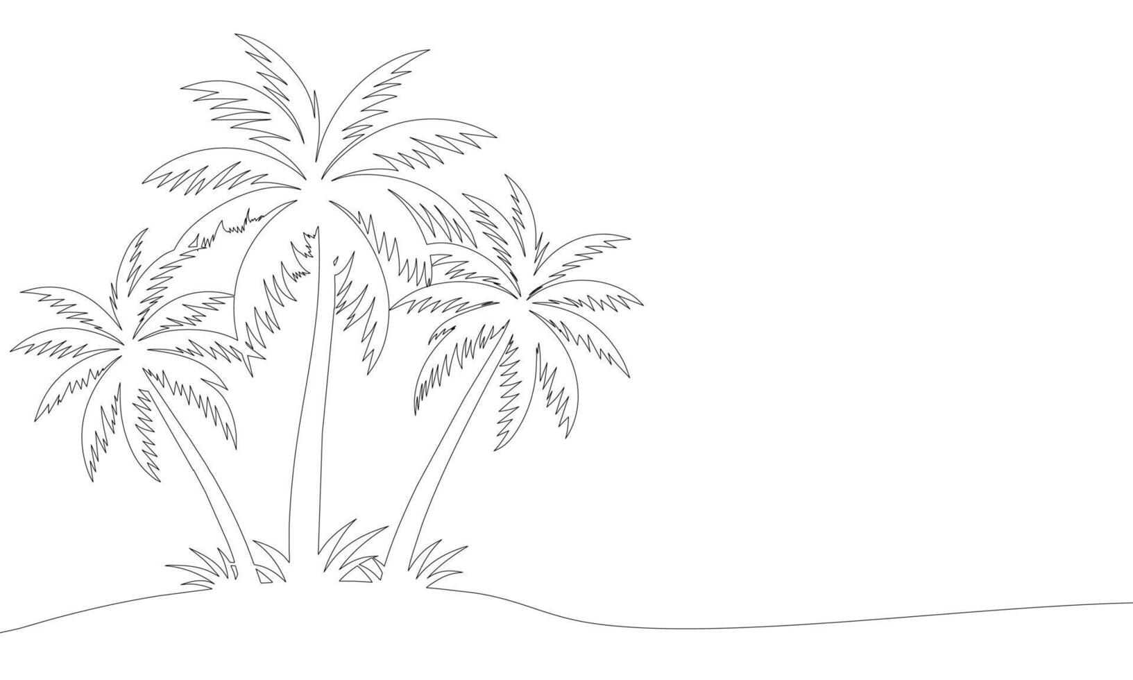 Palm trees island, one line continuous. Line art tropical island. Hand drawn art. vector