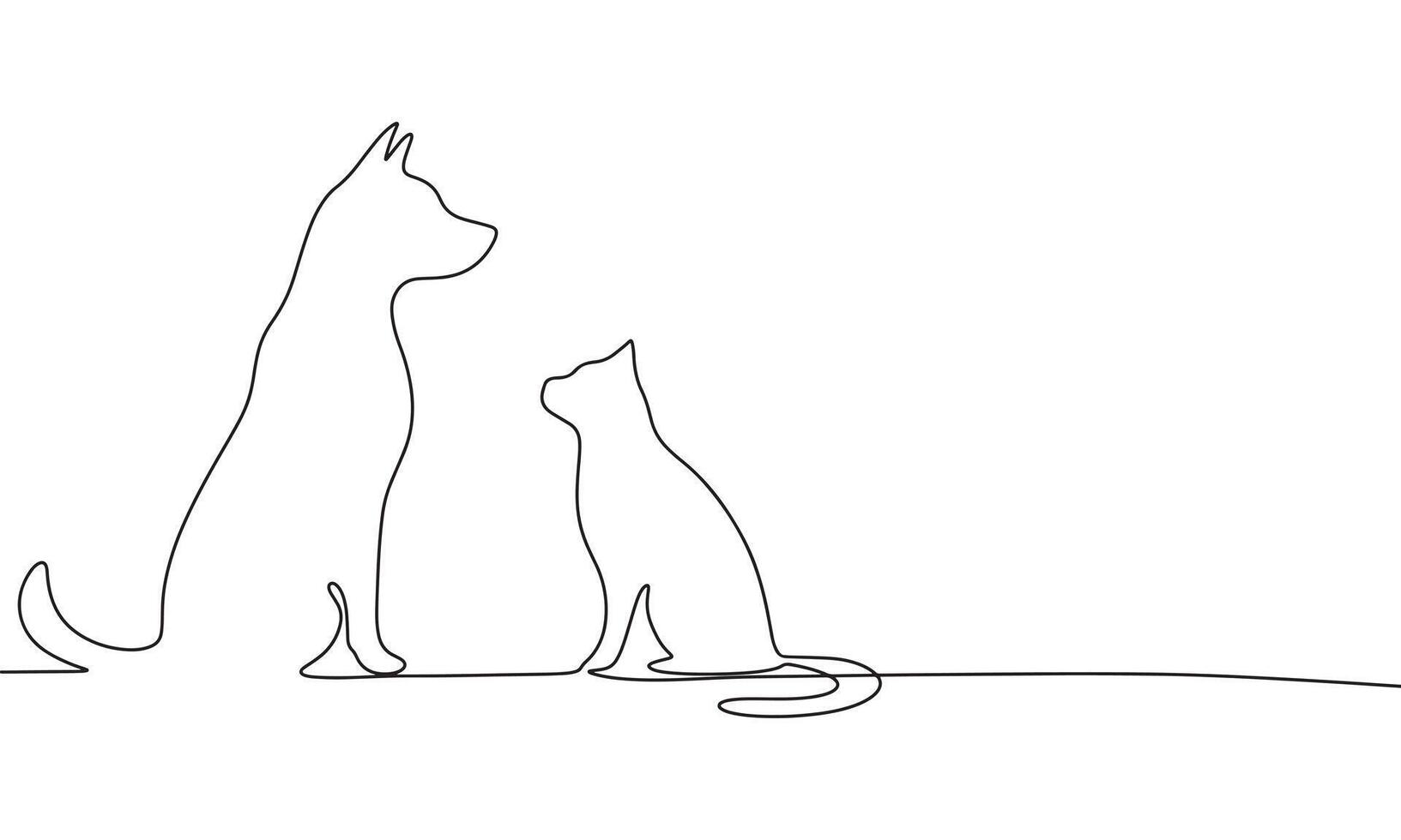 Dog and cat one line continuous. Line art Dog and Cat silhouette. Hand drawn art. vector