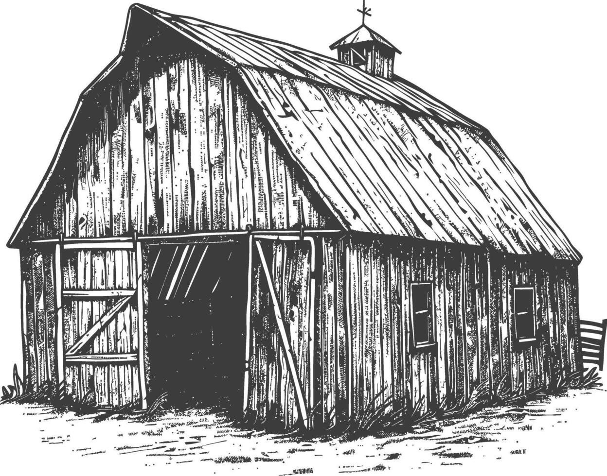 barn with engraving style black color only vector