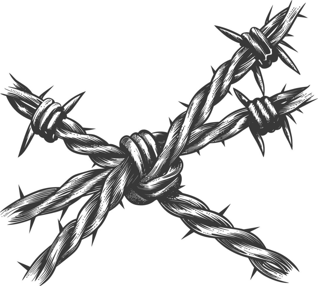 barbed wire with engraving style black color only vector