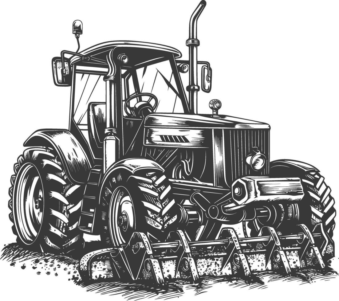 agricultural machine with engraving style black color only vector