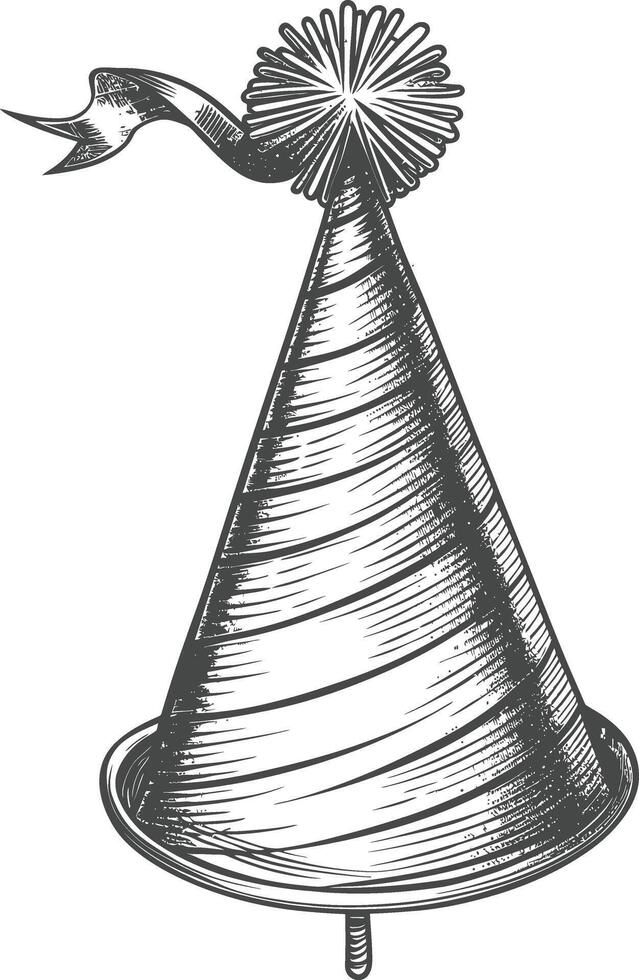 birthday hat with engraving style black color only vector