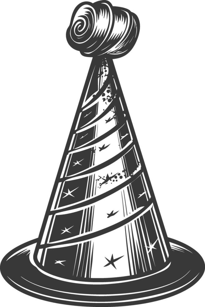 birthday hat with engraving style black color only vector
