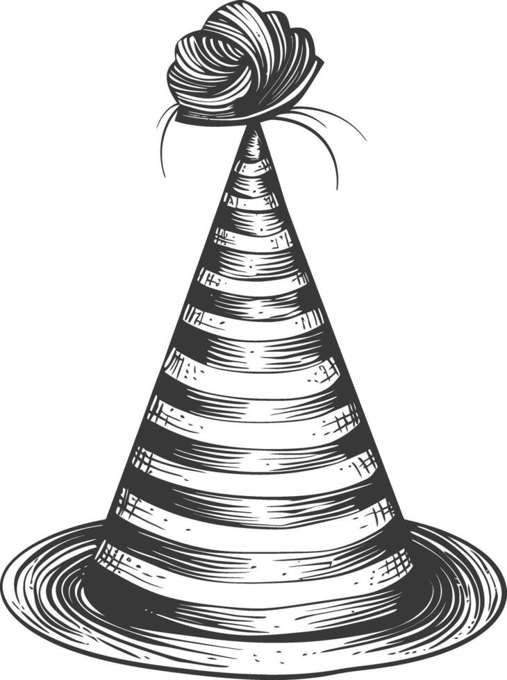 birthday hat with engraving style black color only vector