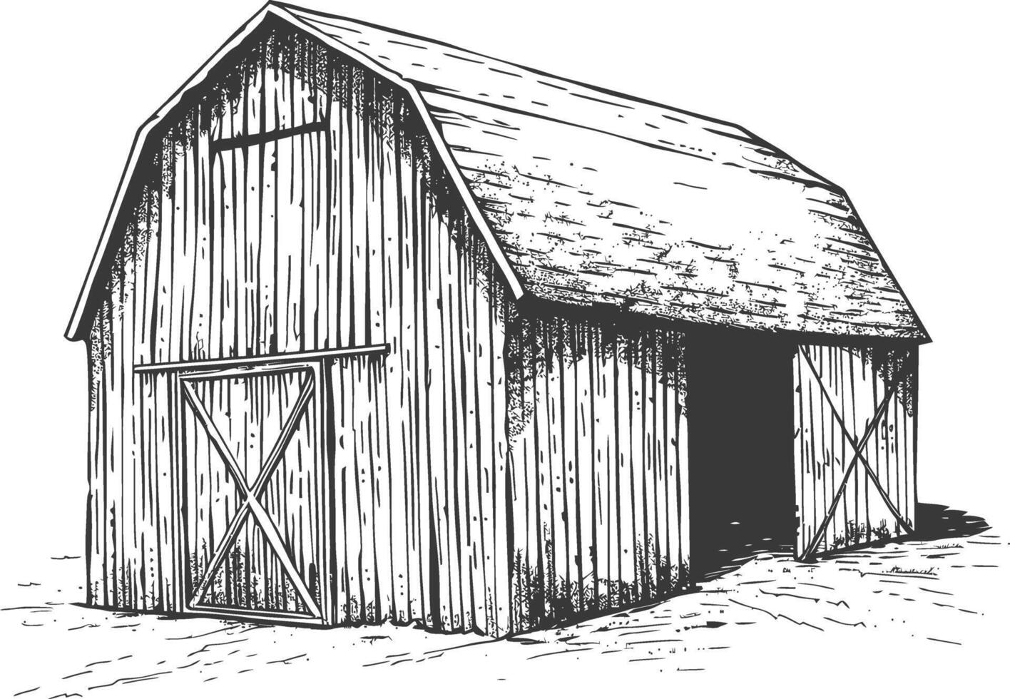 barn with engraving style black color only vector