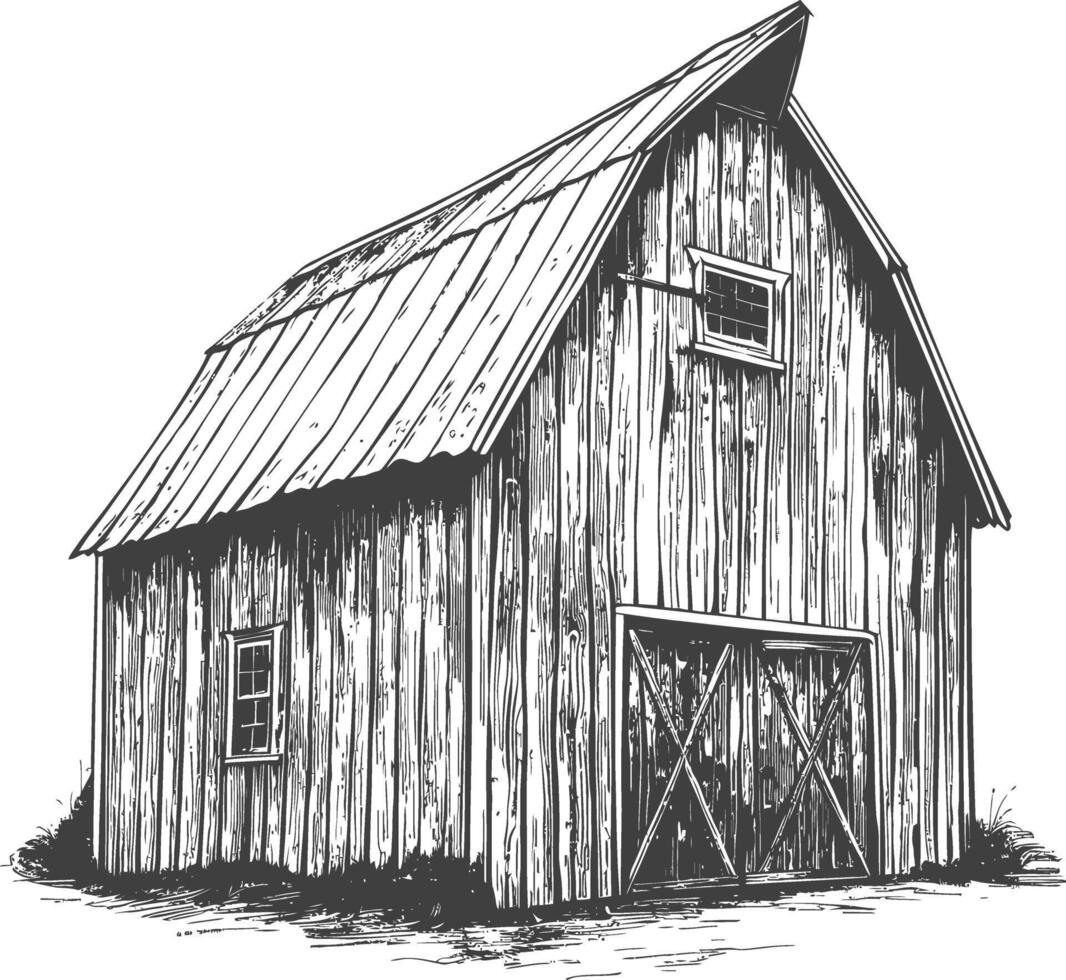 barn with engraving style black color only vector