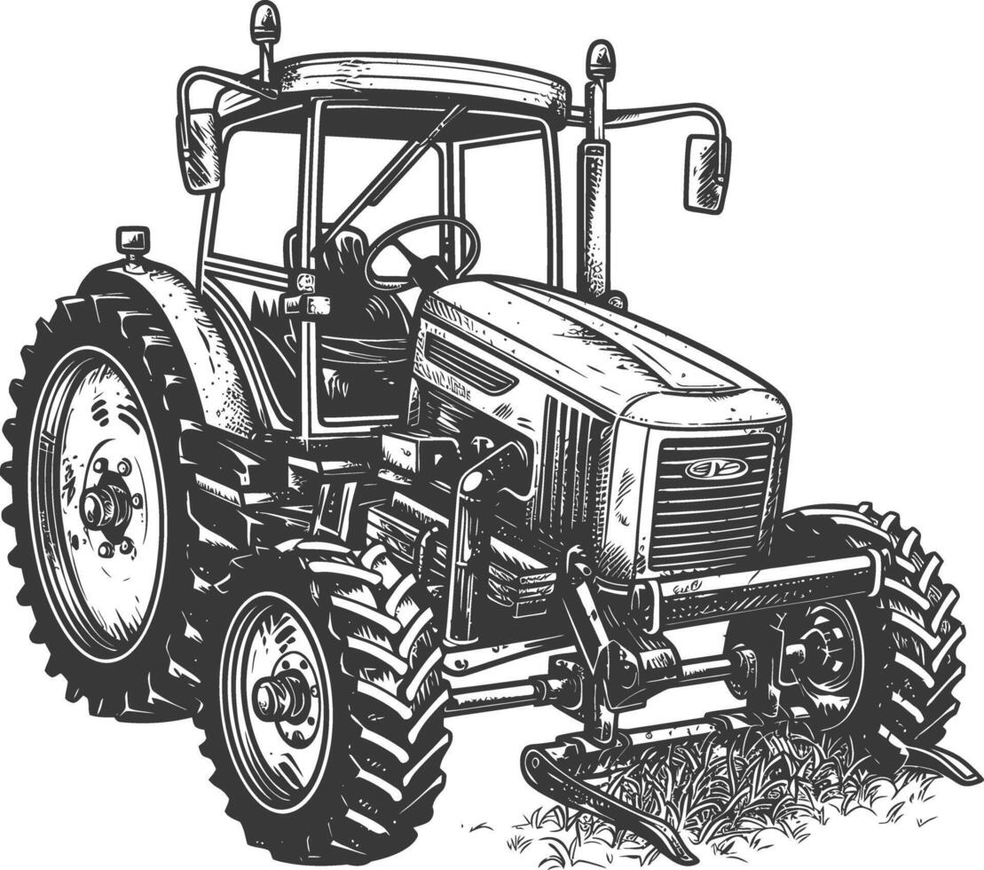 agricultural machine with engraving style black color only vector