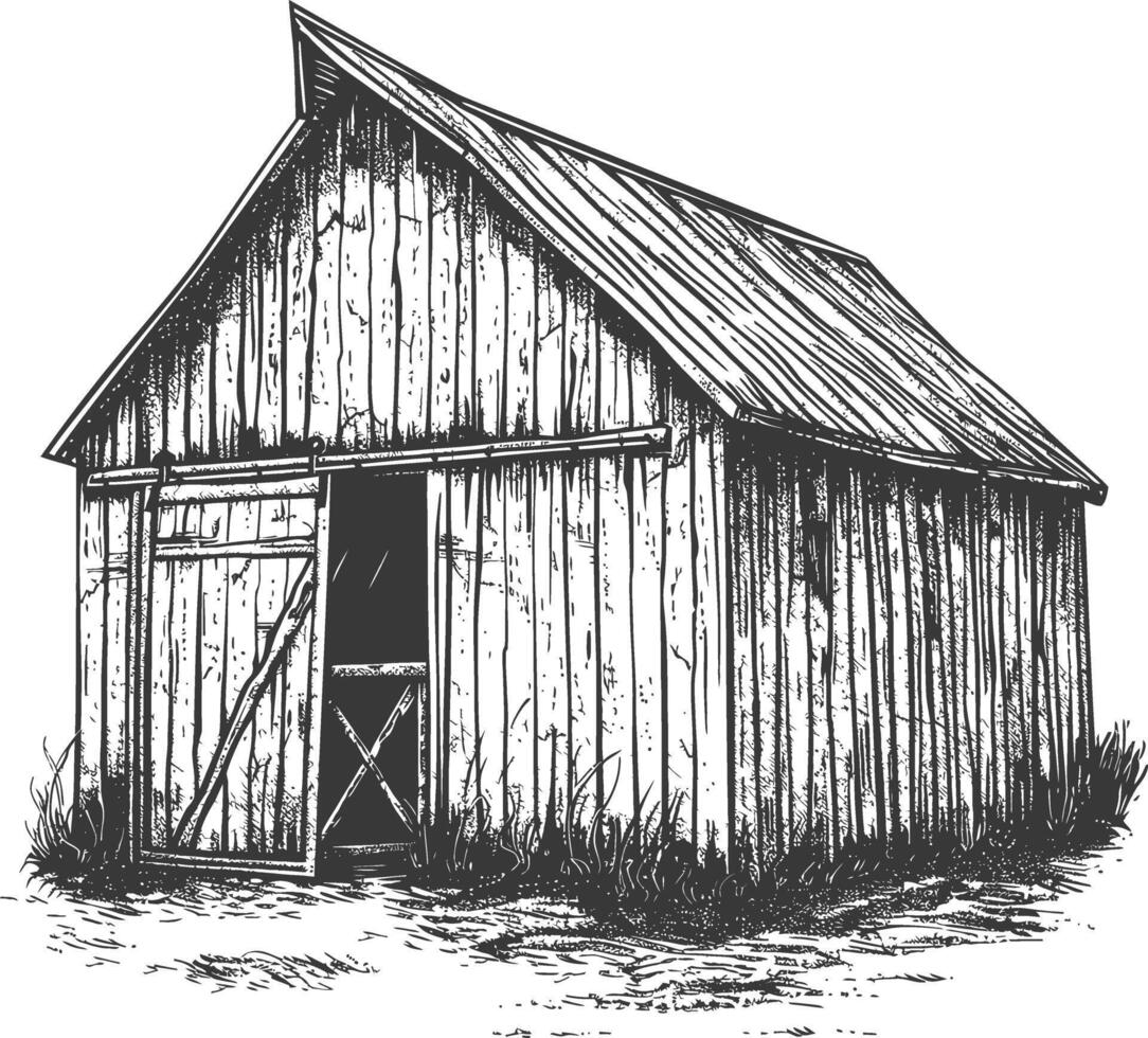 barn with engraving style black color only vector