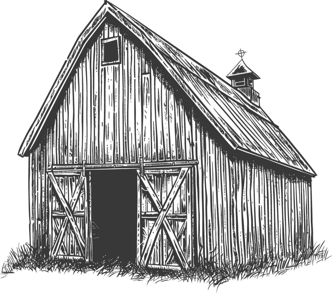 barn with engraving style black color only vector
