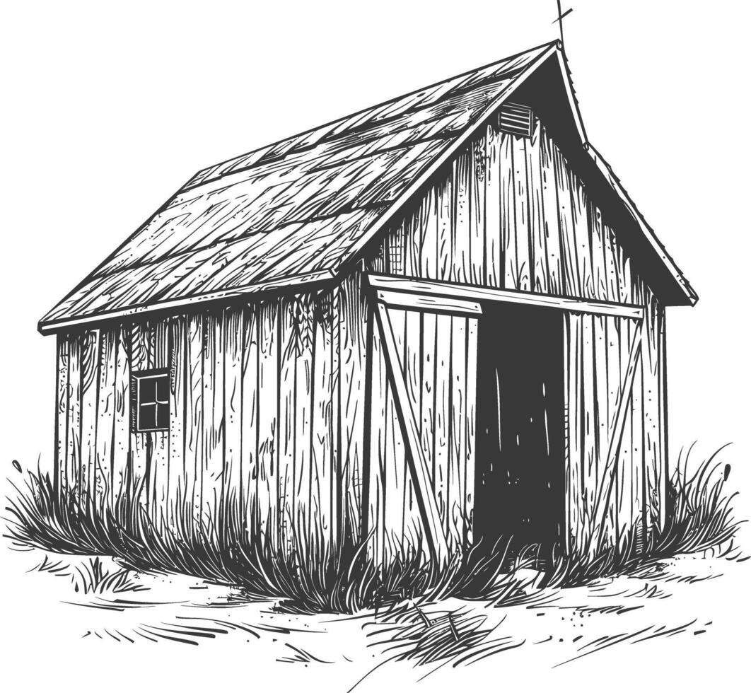 barn with engraving style black color only vector