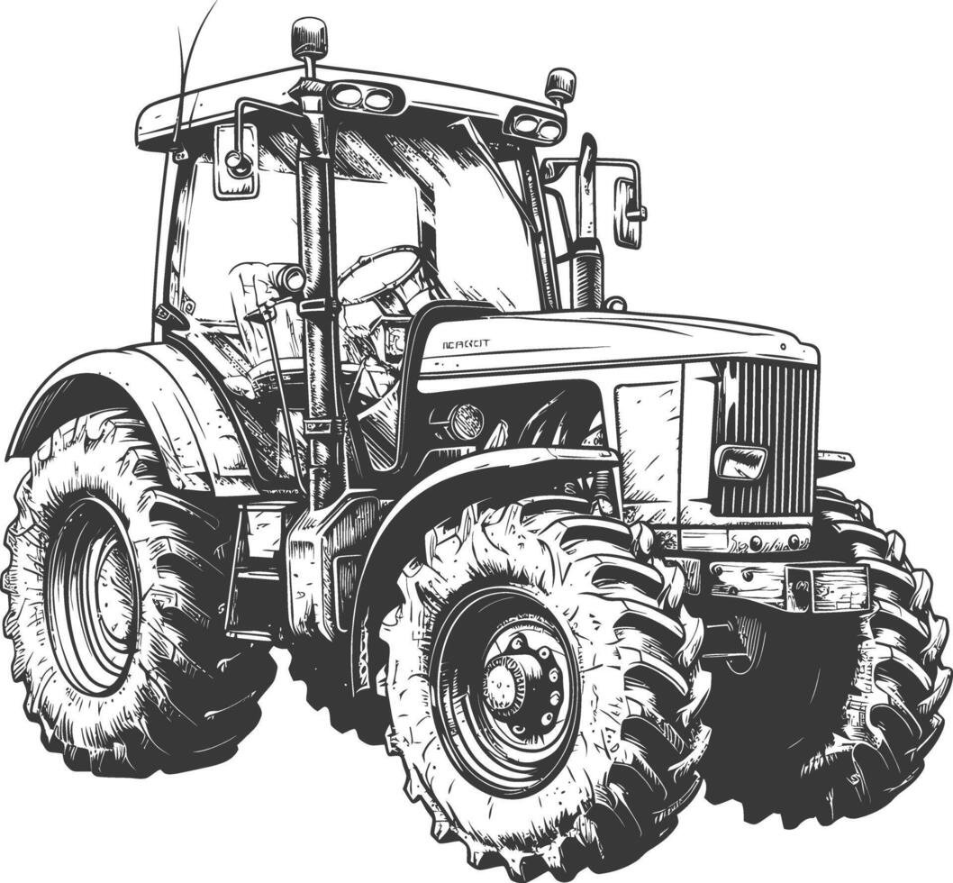 agricultural machine with engraving style black color only vector