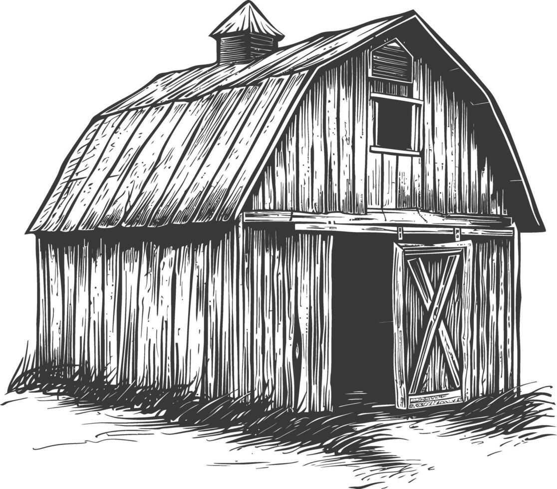 barn with engraving style black color only vector