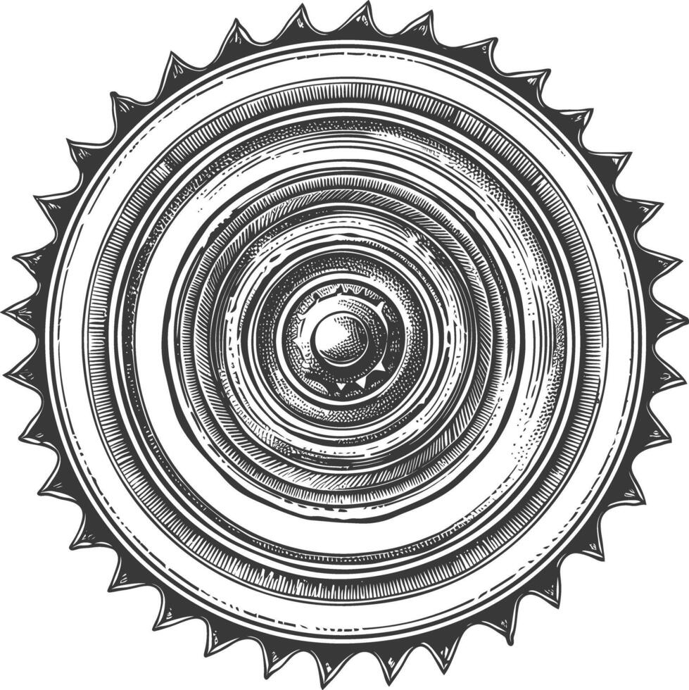 circle saw blade with engraving style black color only vector