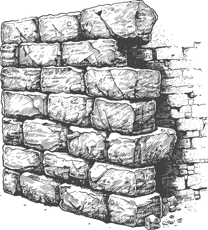 brick wall with engraving style black color only vector