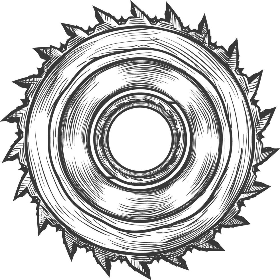 circle saw blade with engraving style black color only vector