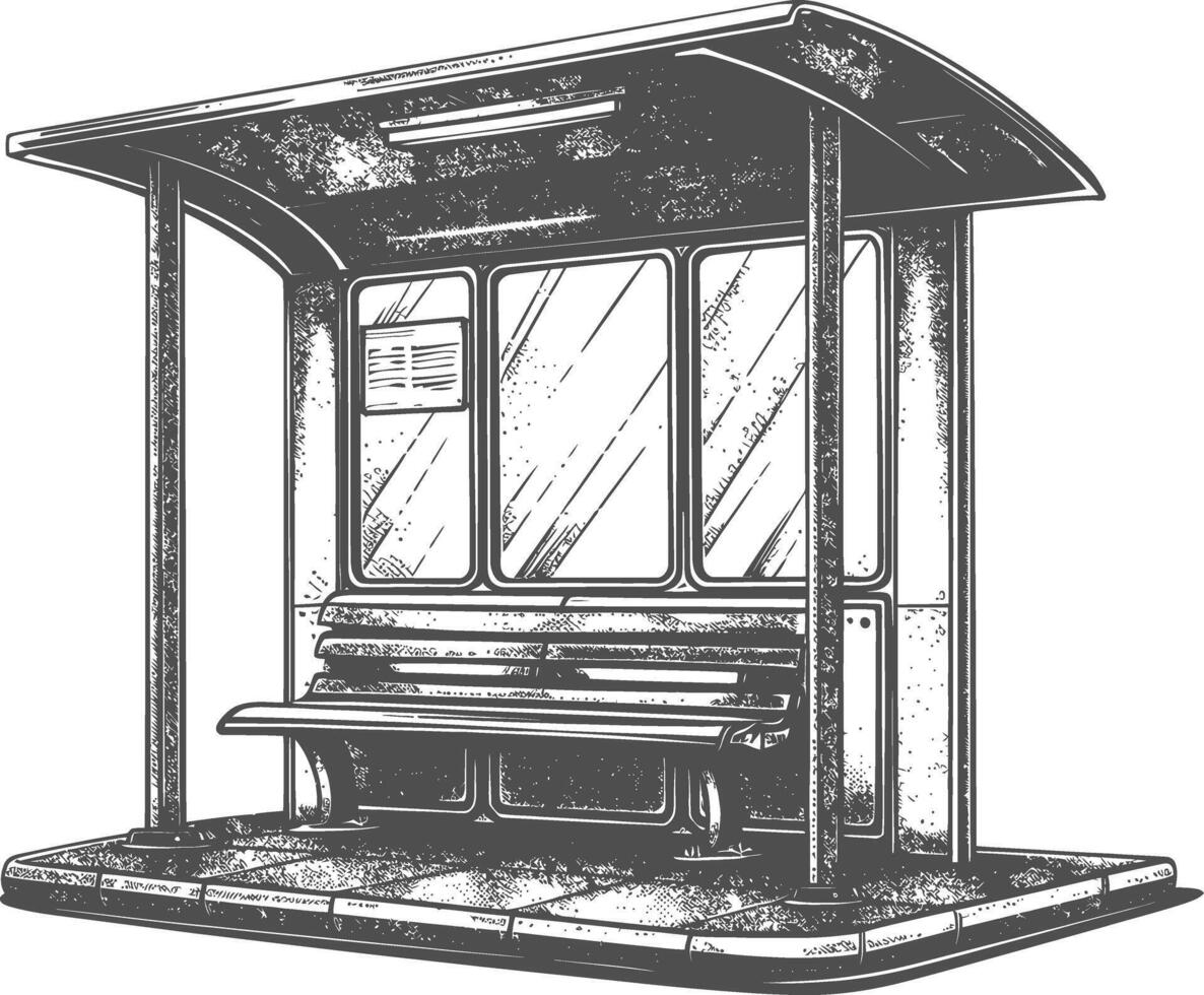 bus stop with engraving style black color only vector