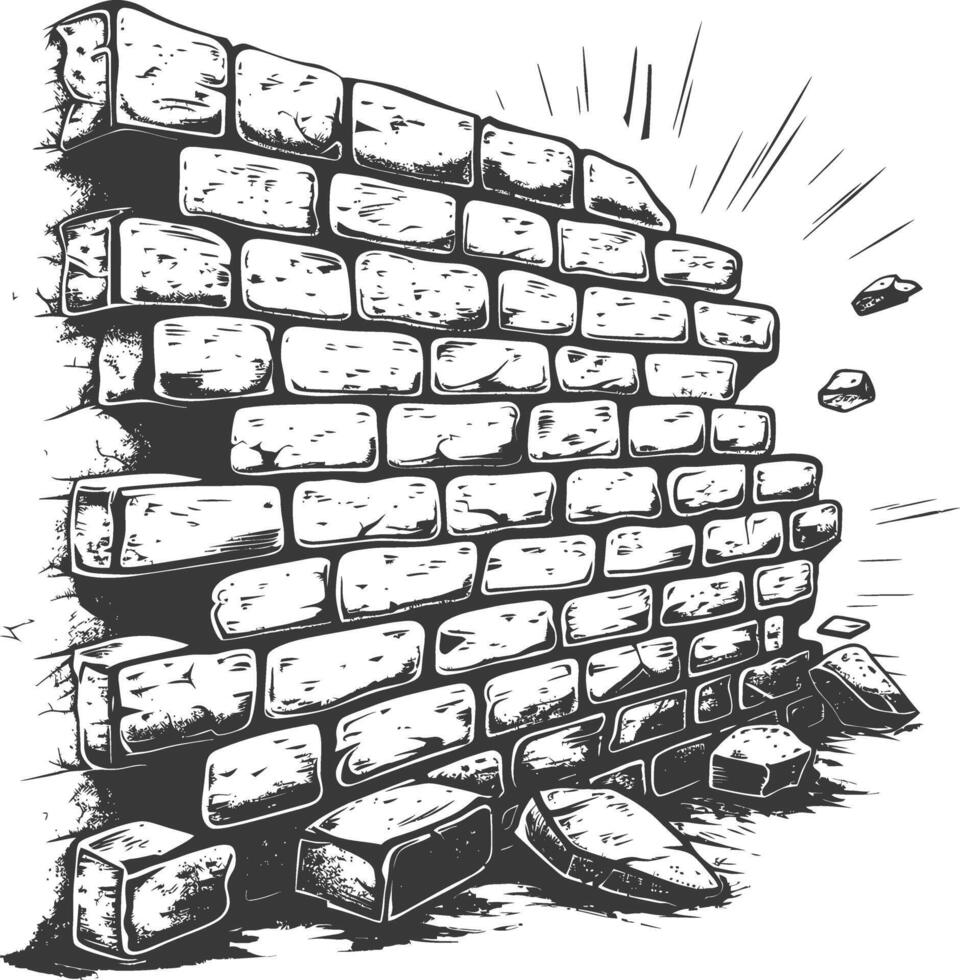 brick wall with engraving style black color only vector