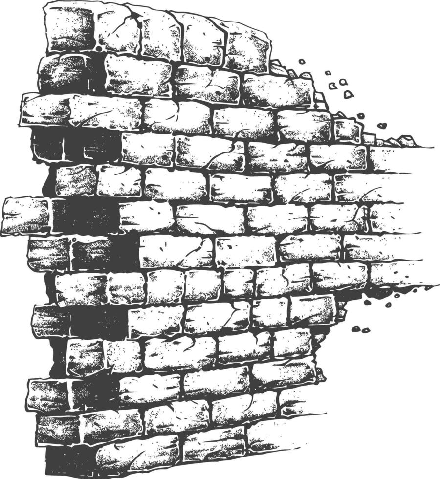 brick wall with engraving style black color only vector