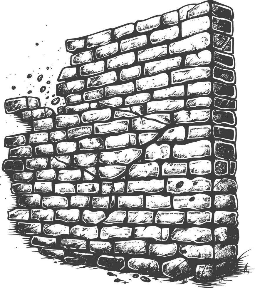 brick wall with engraving style black color only vector