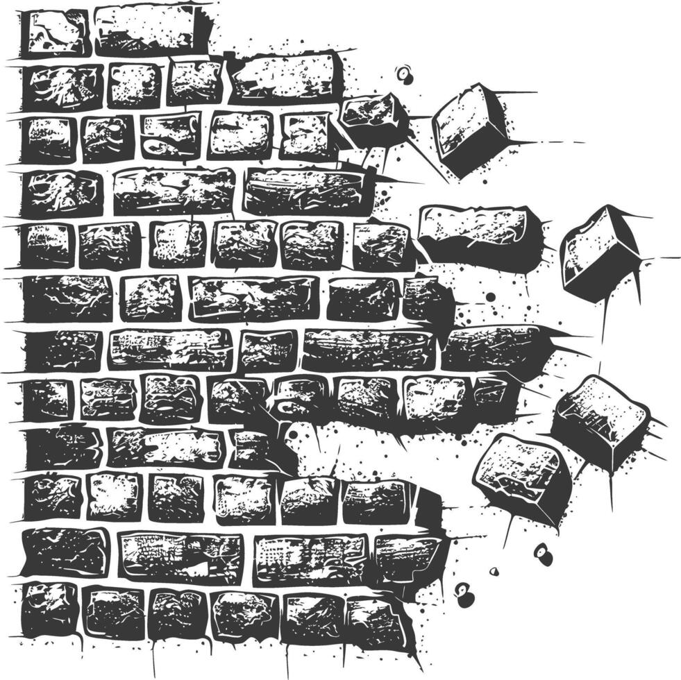 brick wall with engraving style black color only vector