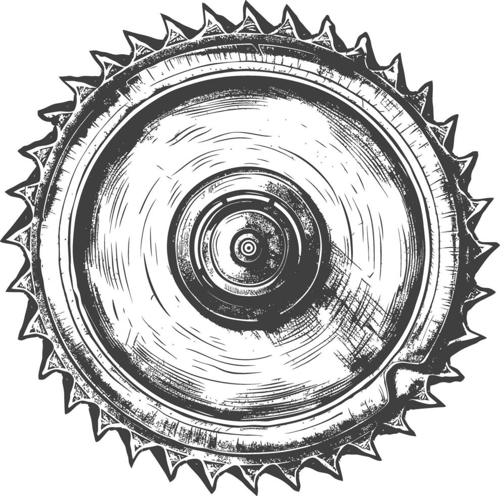 circle saw blade with engraving style black color only vector