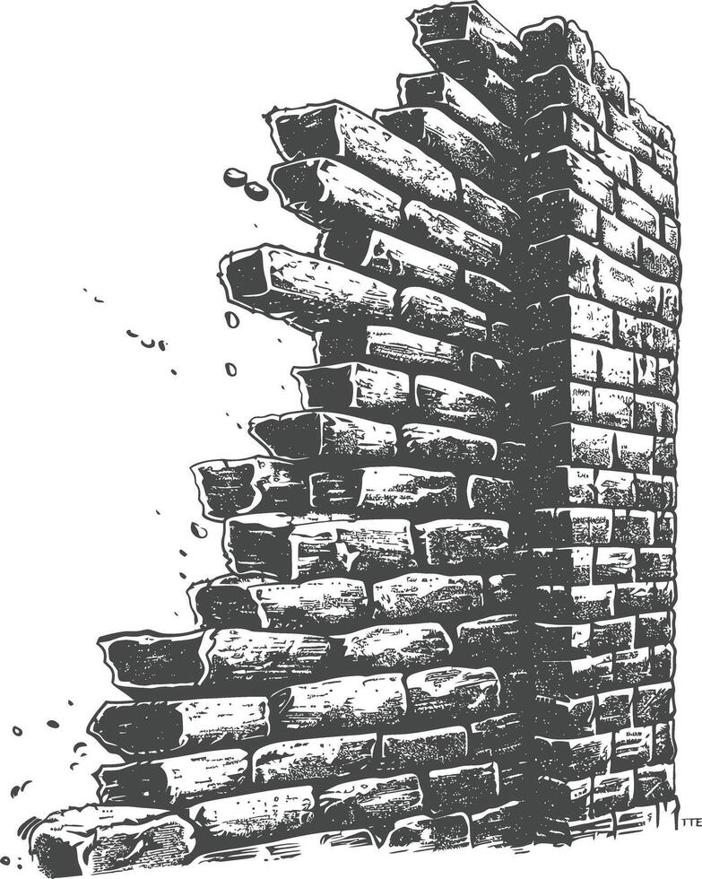 brick wall with engraving style black color only vector