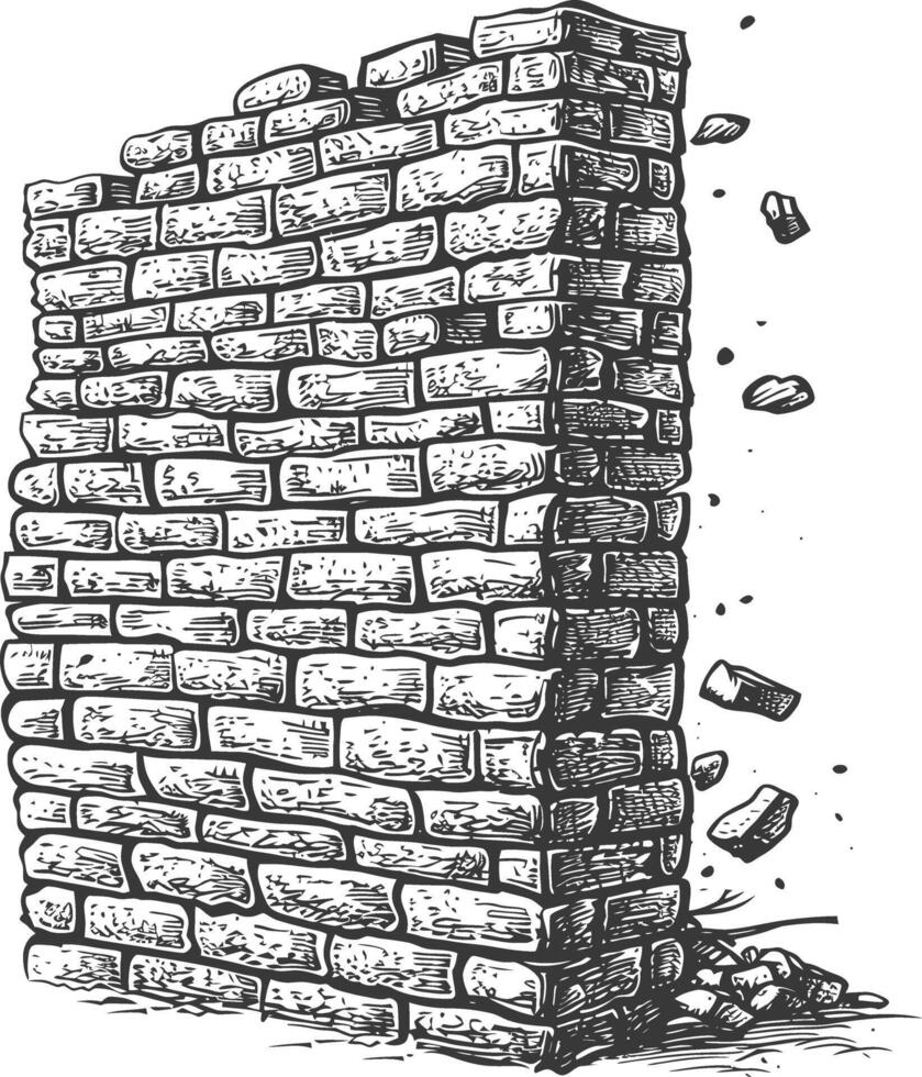brick wall with engraving style black color only vector