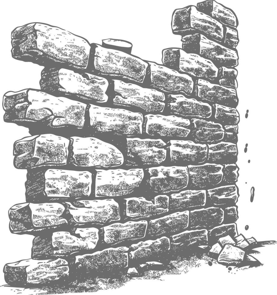 brick wall with engraving style black color only vector
