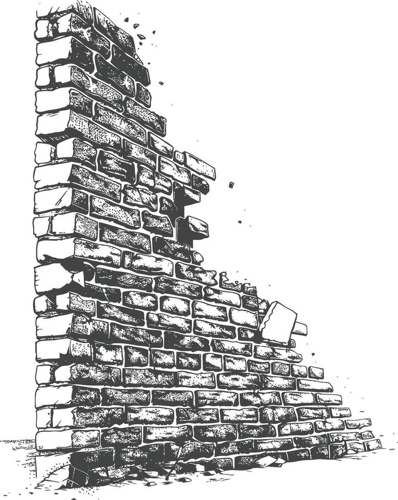 brick wall with engraving style black color only vector