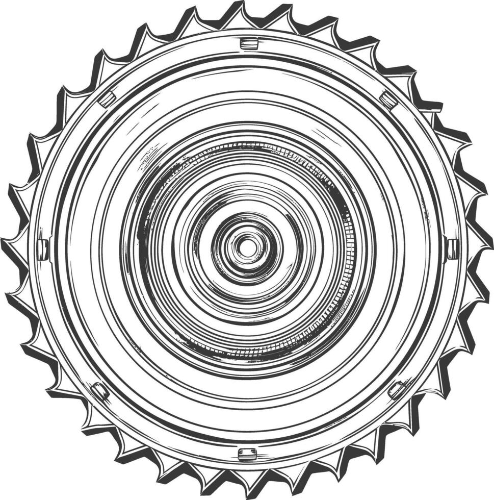 circle saw blade with engraving style black color only vector