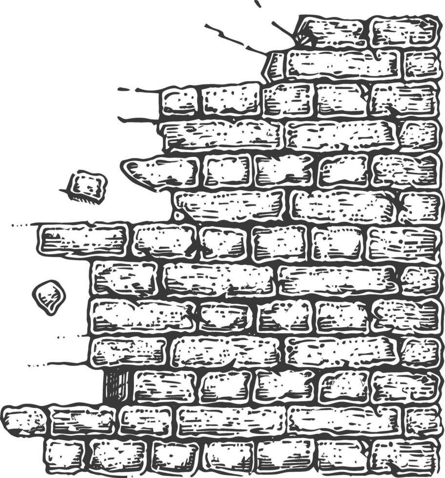 brick wall with engraving style black color only vector