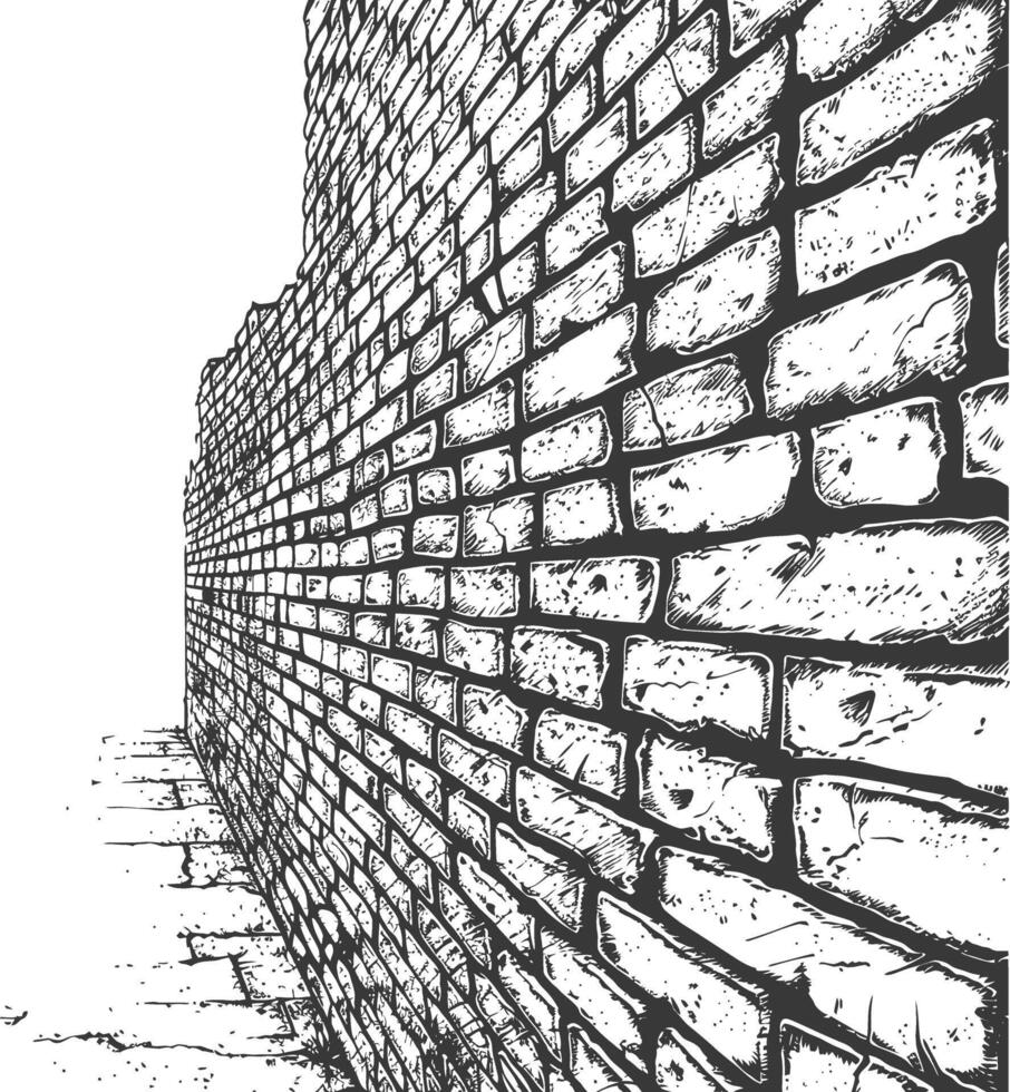 brick wall with engraving style black color only vector
